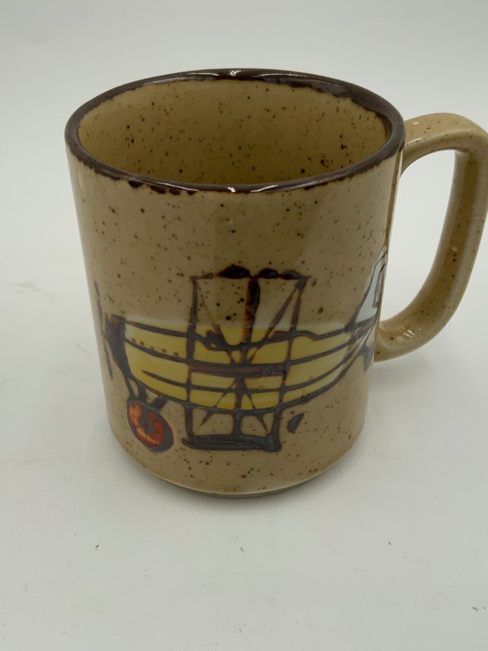 Vintage Propeller Plane Mug Japan Embossed Design Yellow Speckled Westwood